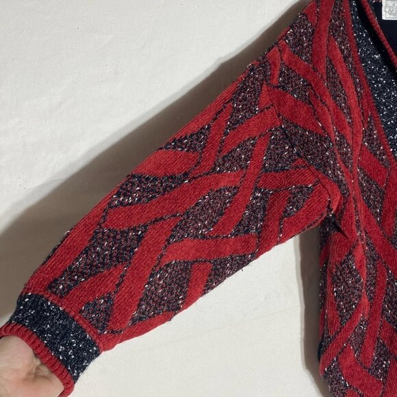 Vintage 90s Gil Aimbez Red & Dark Grey Oversized Cardigan L - Picture 12 of 16